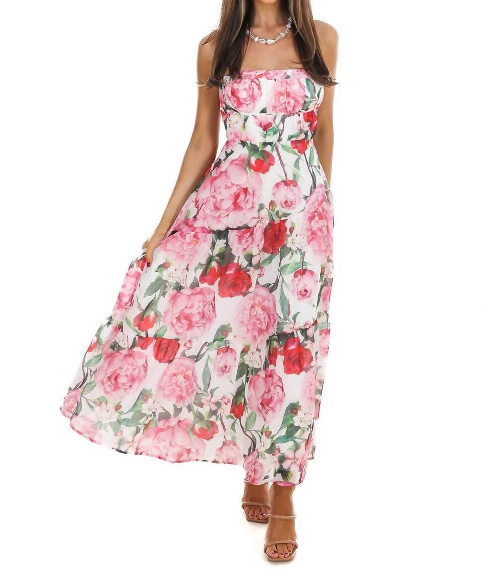 NEW ONE & ONLY women's afternoon garden stroll strapless maxi dress in red